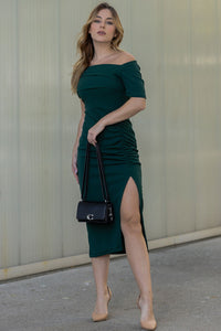 Vestido Elisangela Ombro a Ombro Franzido Com Zíper - Verde