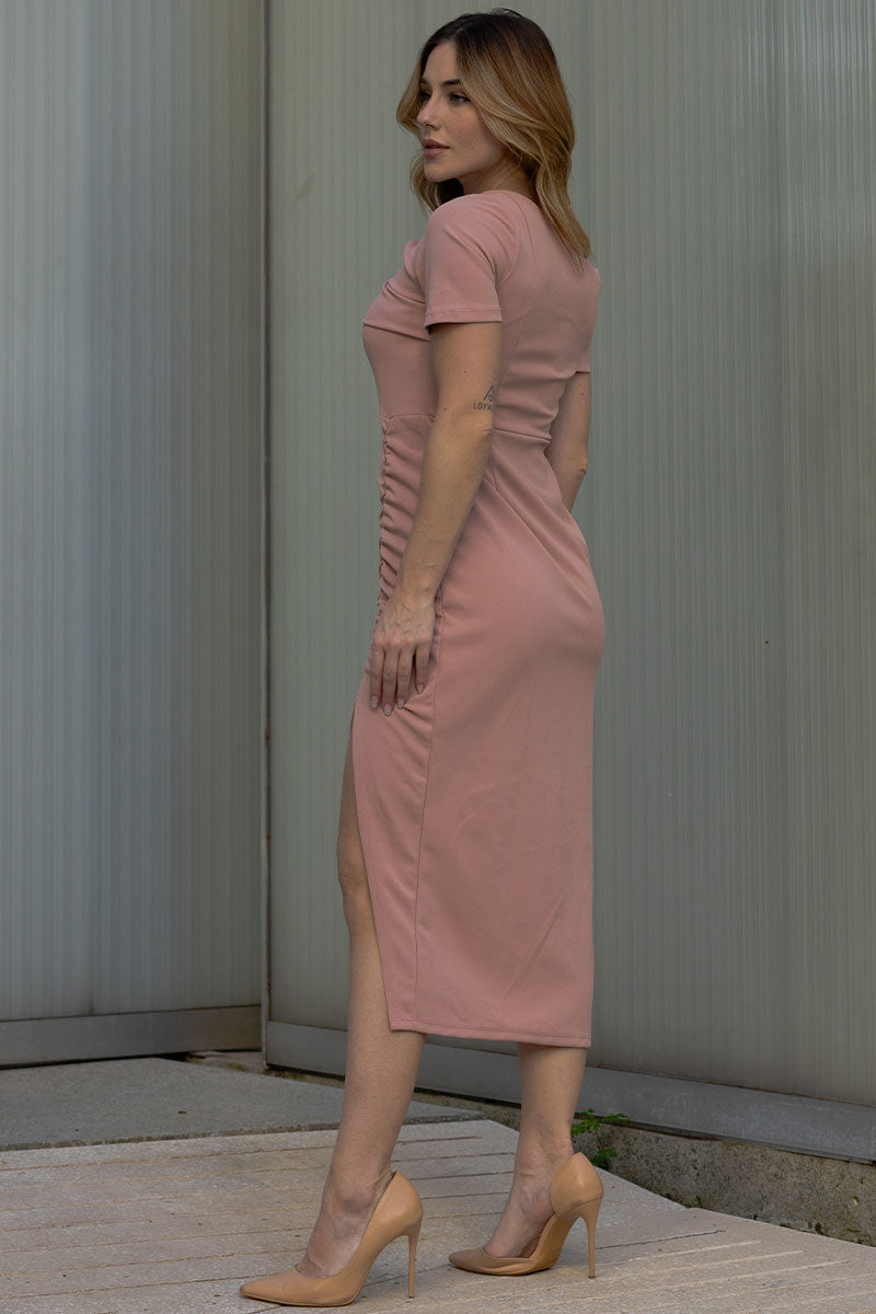 Vestido Elisangela Ombro a Ombro Franzido Com Zíper - Rose