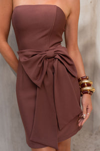 Vestido Manu Tomara Que Caia com Laco e Zíper - Marrom