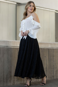 Saia Ludimila Midi Com Fenda Rodada e Zíper - Preta