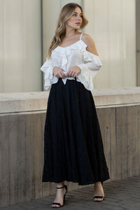 Saia Ludimila Midi Com Fenda Rodada e Zíper - Preta