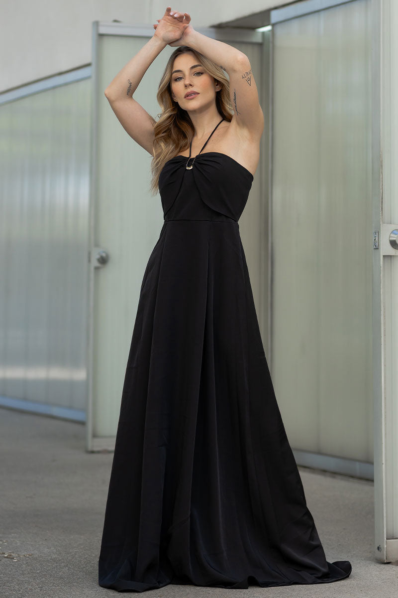 Vestido Ketlyn Longo  Frente Única - Preto