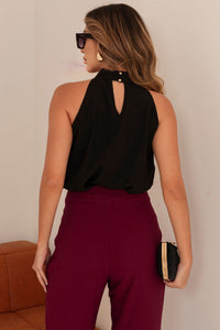 Blusa Irene Com Detalhe Flor de Metal - Preto