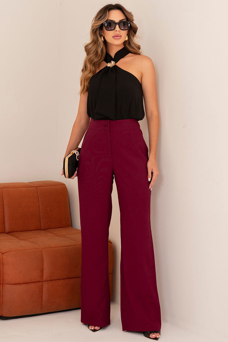 Blusa Irene Com Detalhe Flor de Metal - Preto