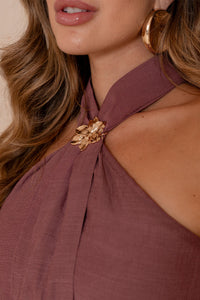 Blusa Irene Com Detalhe Flor de Metal - Uva