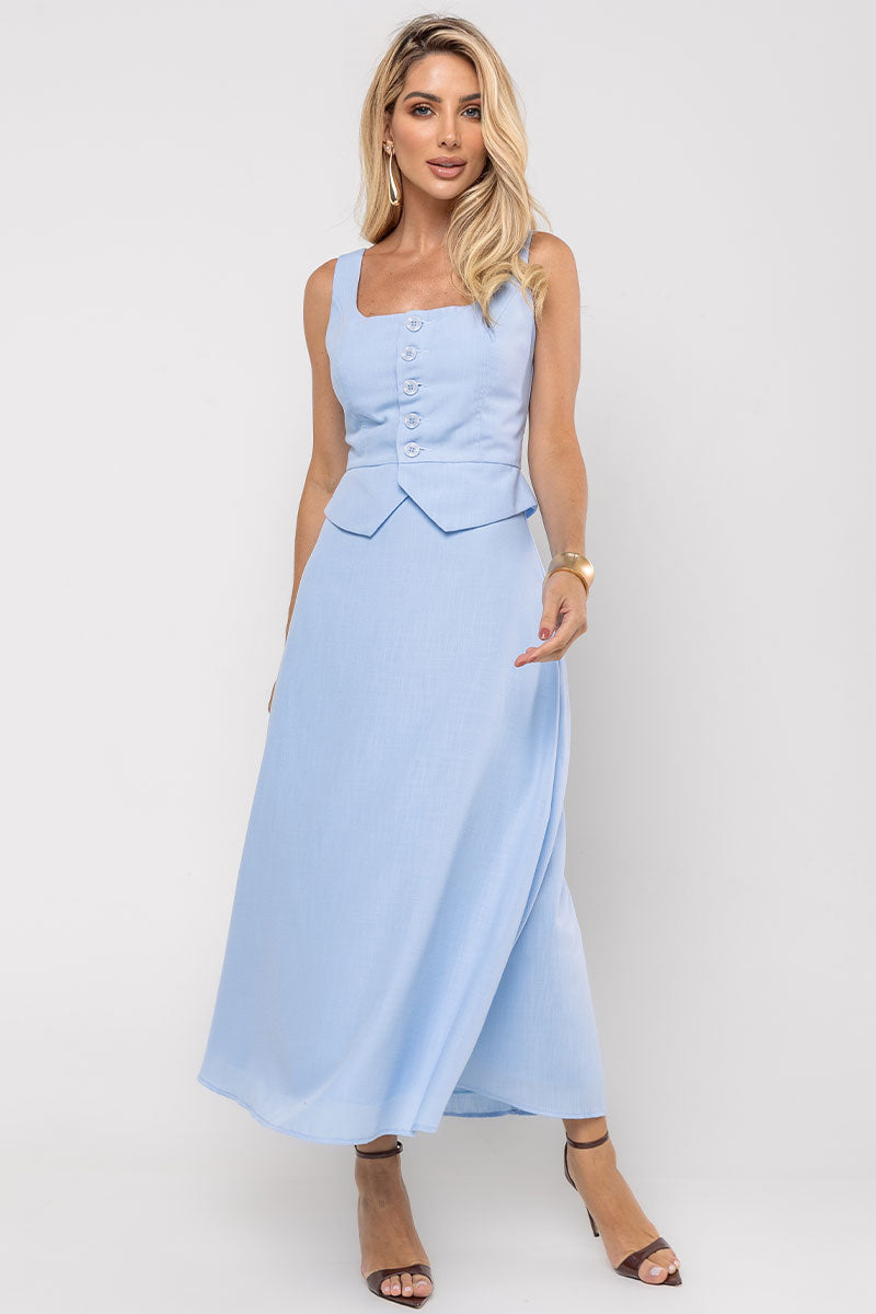 Conjunto Valentina Saia Com Colete - Azul