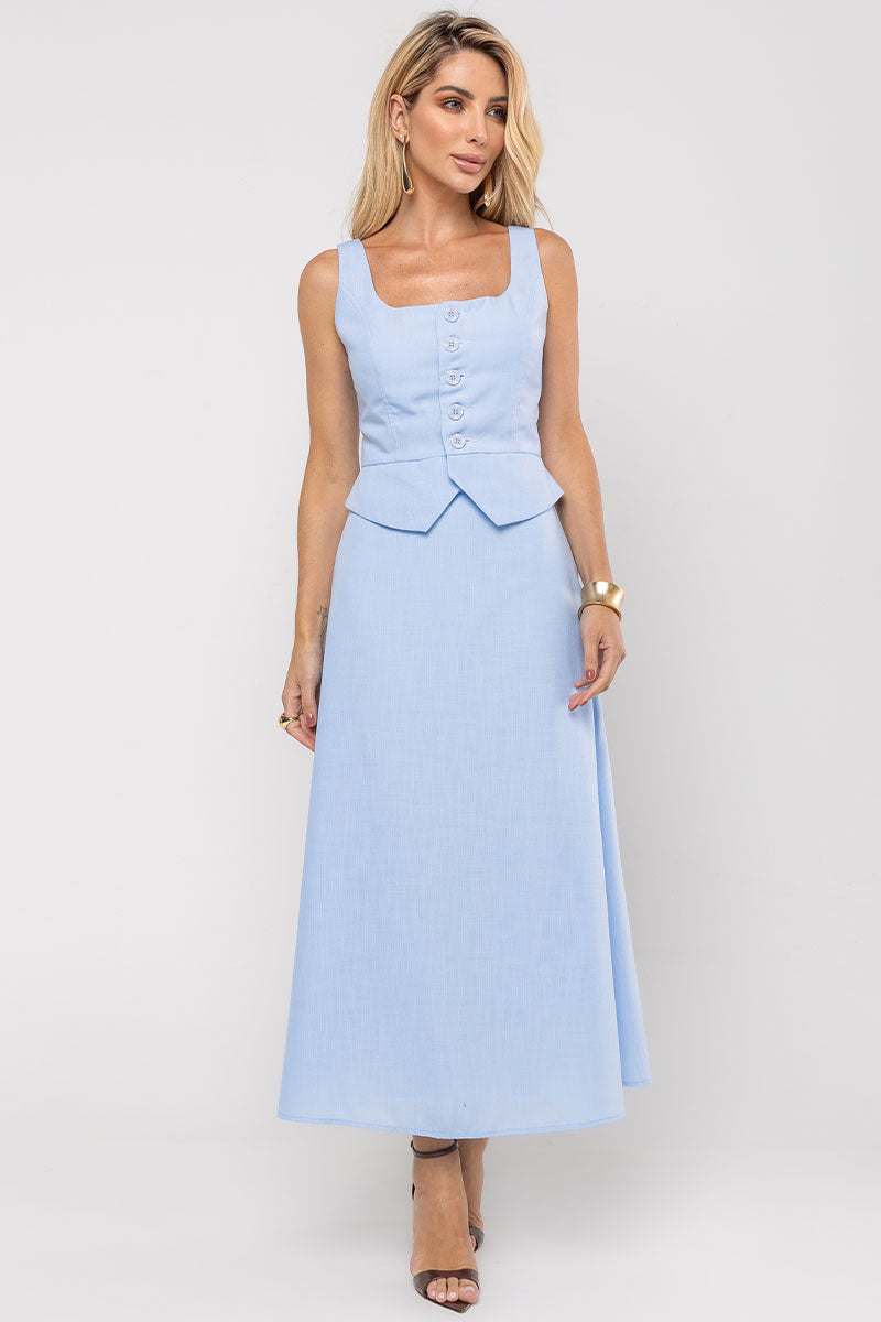 Conjunto Valentina Saia Com Colete - Azul