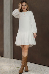 Vestido Roseli Manga Longa Com Babado Bordado - Off White