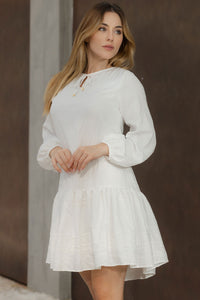 Vestido Roseli Manga Longa Com Babado Bordado - Off White