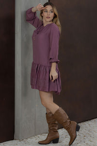 Vestido Roseli Manga Longa Com Babado Bordado - Uva