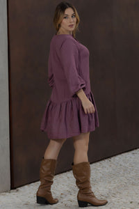 Vestido Roseli Manga Longa Com Babado Bordado - Uva