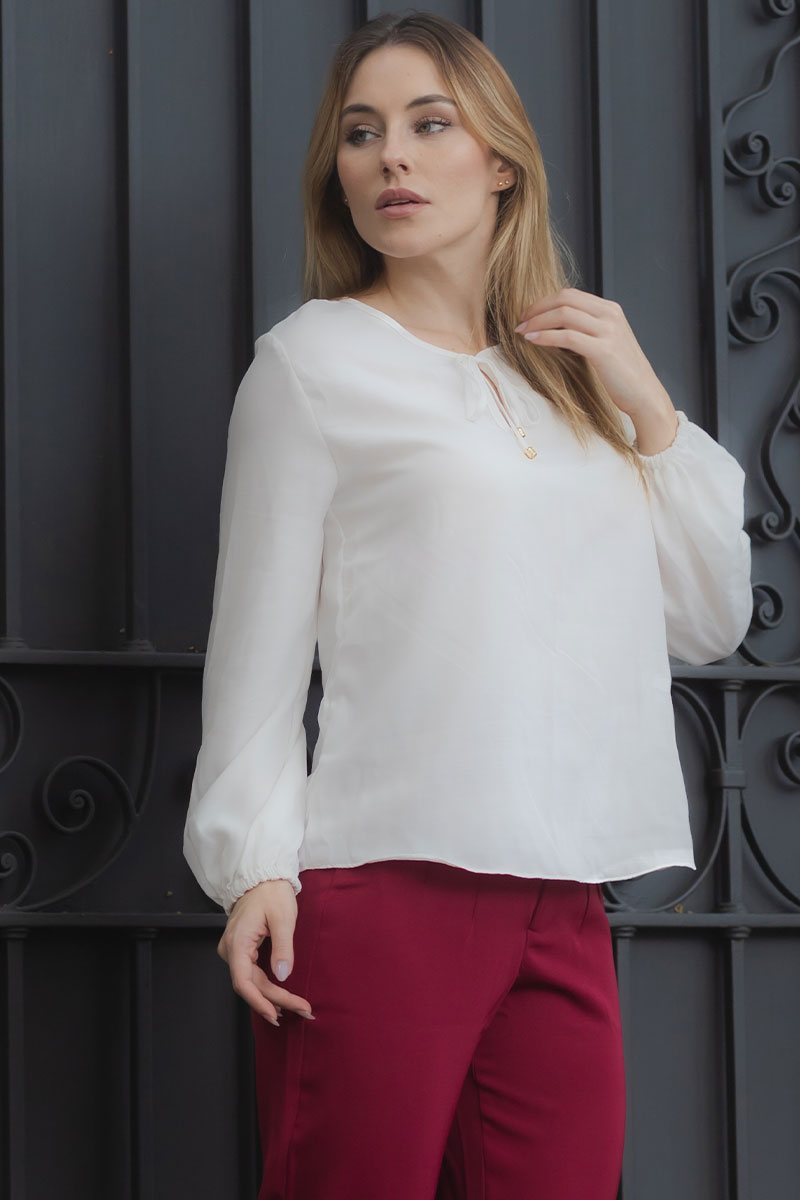 Blusa Elis Manga Longa Com Ponteira - Off White