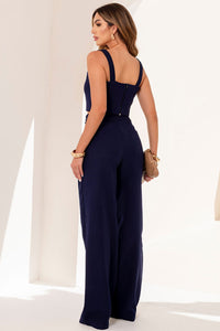 Conjunto Tania Cropped e Calça Com Detalhe Metal - Azul Marinho