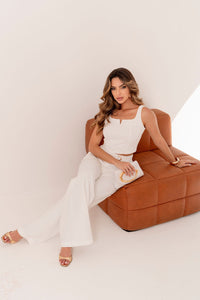 Conjunto Tania Cropped e Calça Com Detalhe Metal - Off White