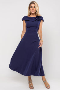 Vestido Hilda Com Detalhe Flor Na Gola - Azul Marinho