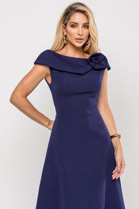 Vestido Hilda Com Detalhe Flor Na Gola - Azul Marinho