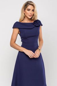 Vestido Hilda Com Detalhe Flor Na Gola - Azul Marinho