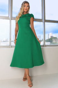 Vestido Hilda Com Detalhe Flor Na Gola - Verde