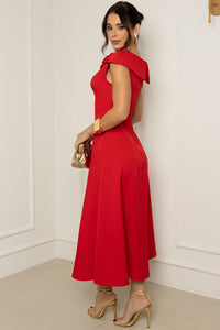 Vestido Hilda Com Detalhe Flor Na Gola - Vermelho