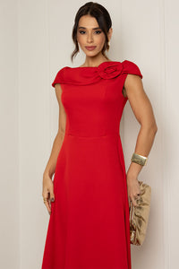 Vestido Hilda Com Detalhe Flor Na Gola - Vermelho