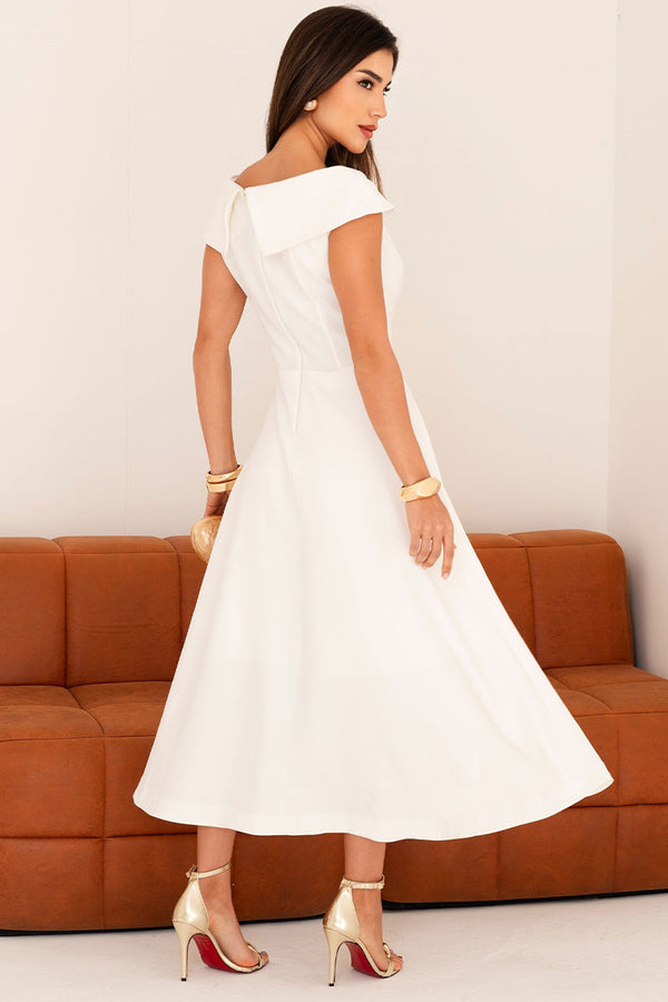 Vestido Hilda Com Detalhe Flor Na Gola - Off White