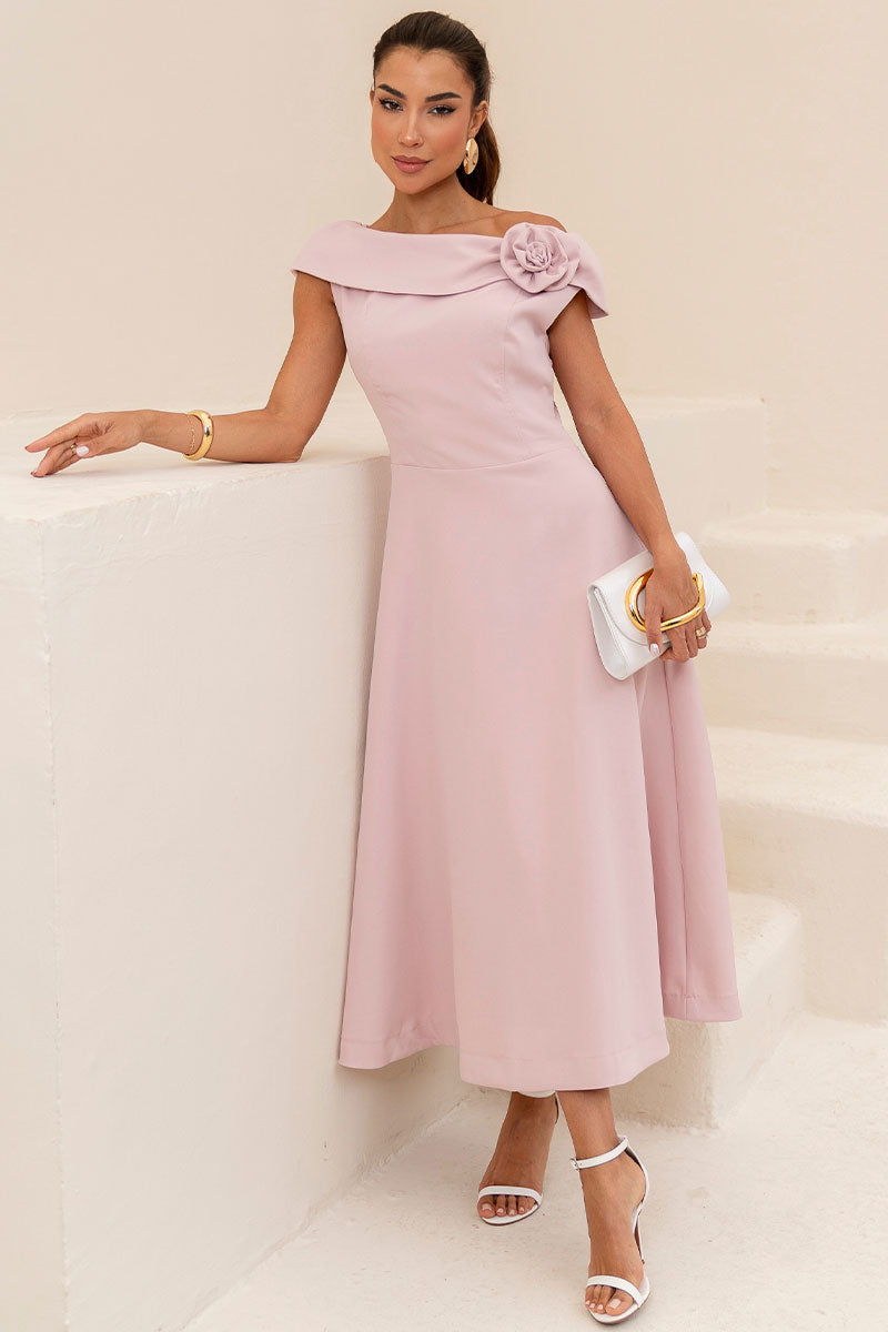 Vestido Hilda Com Detalhe Flor Na Gola - Rosê