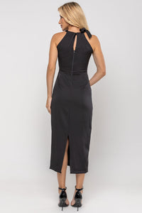 Vestido Janaina Midi Transpassado Com Cinto Gola - Preto