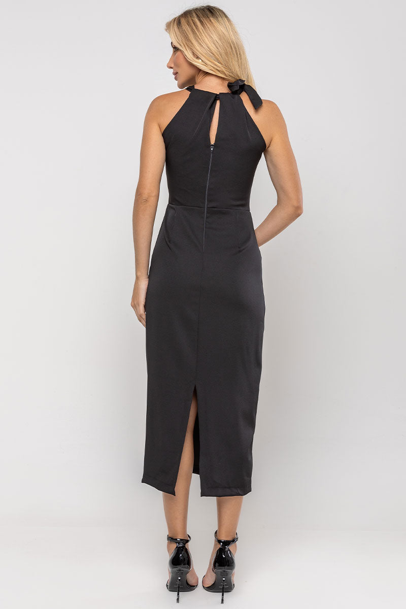 Vestido Janaina Midi Transpassado Com Cinto Gola - Preto