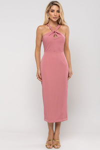 Vestido Janaina Midi Transpassado Com Cinto Gola - Rosa