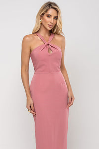Vestido Janaina Midi Transpassado Com Cinto Gola - Rosa