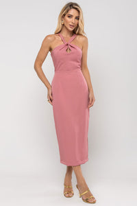 Vestido Janaina Midi Transpassado Com Cinto Gola - Rosa