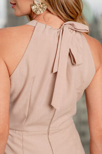 Vestido Rayane Midi Com Fenda Na Frente - Bege