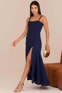 Vestido Antonella Longo Com Alca e Fenda - Azul Marinho