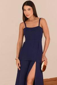 Vestido Antonella Longo Com Alca e Fenda - Azul Marinho