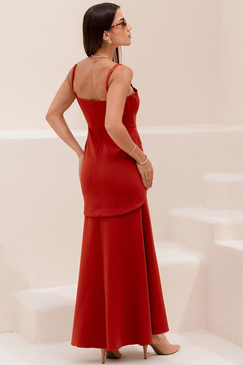 Vestido Antonella Longo Com Alca e Fenda - Ferrugem