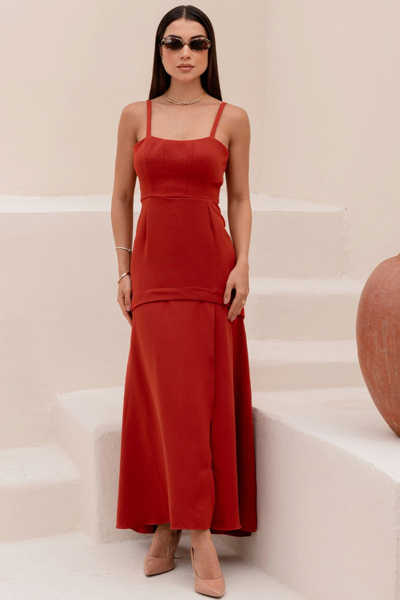 Vestido Antonella Longo Com Alca e Fenda - Ferrugem