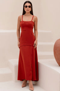 Vestido Antonella Longo Com Alca e Fenda - Ferrugem