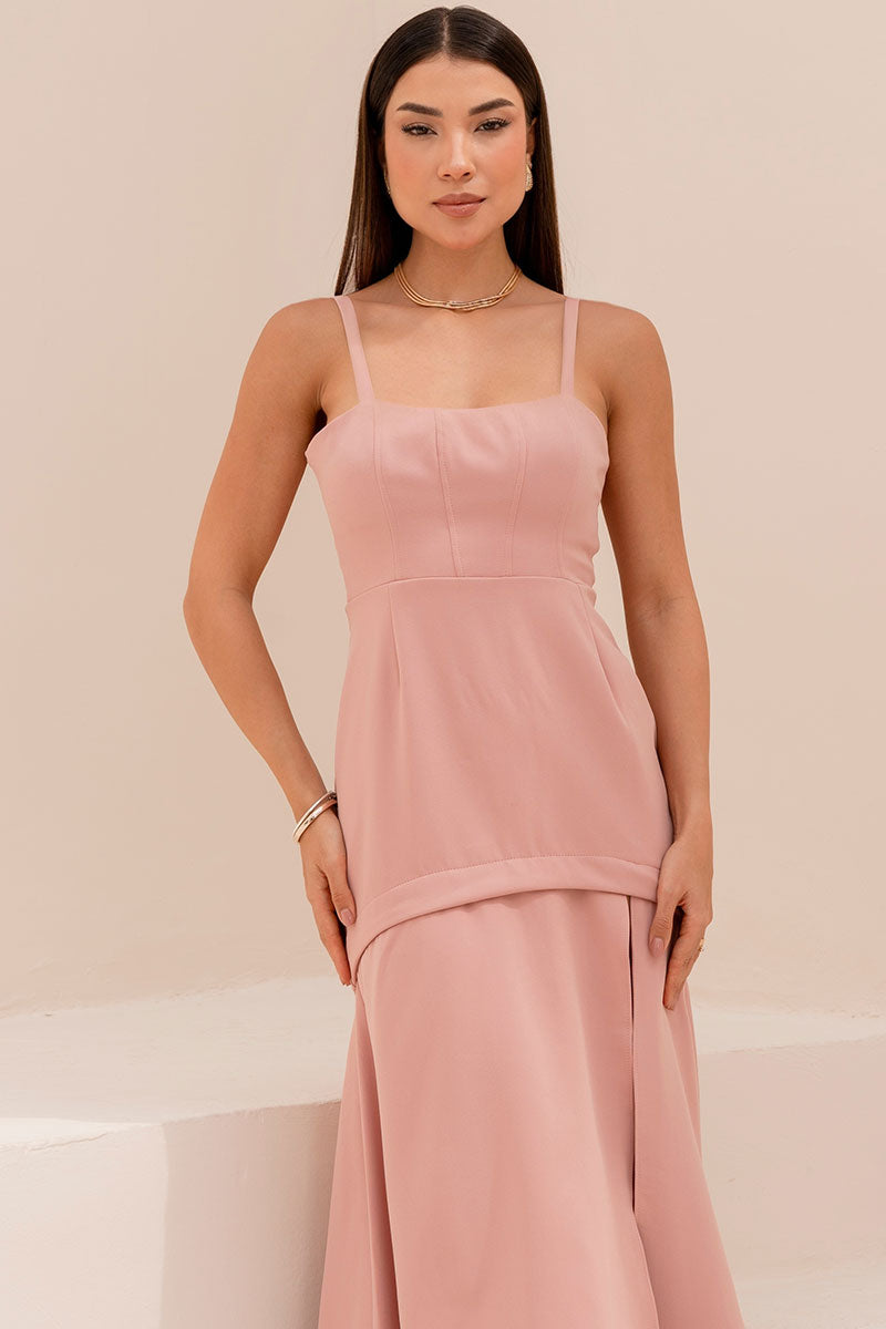 Vestido Antonella Longo Com Alca e Fenda - Rosê