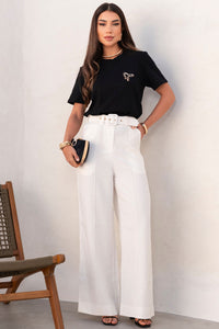 Blusa Tamires Manga Curta Com Detalhe Metal - Preto