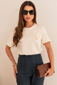 Blusa Tamires Manga Curta Com Detalhe Metal - Off White