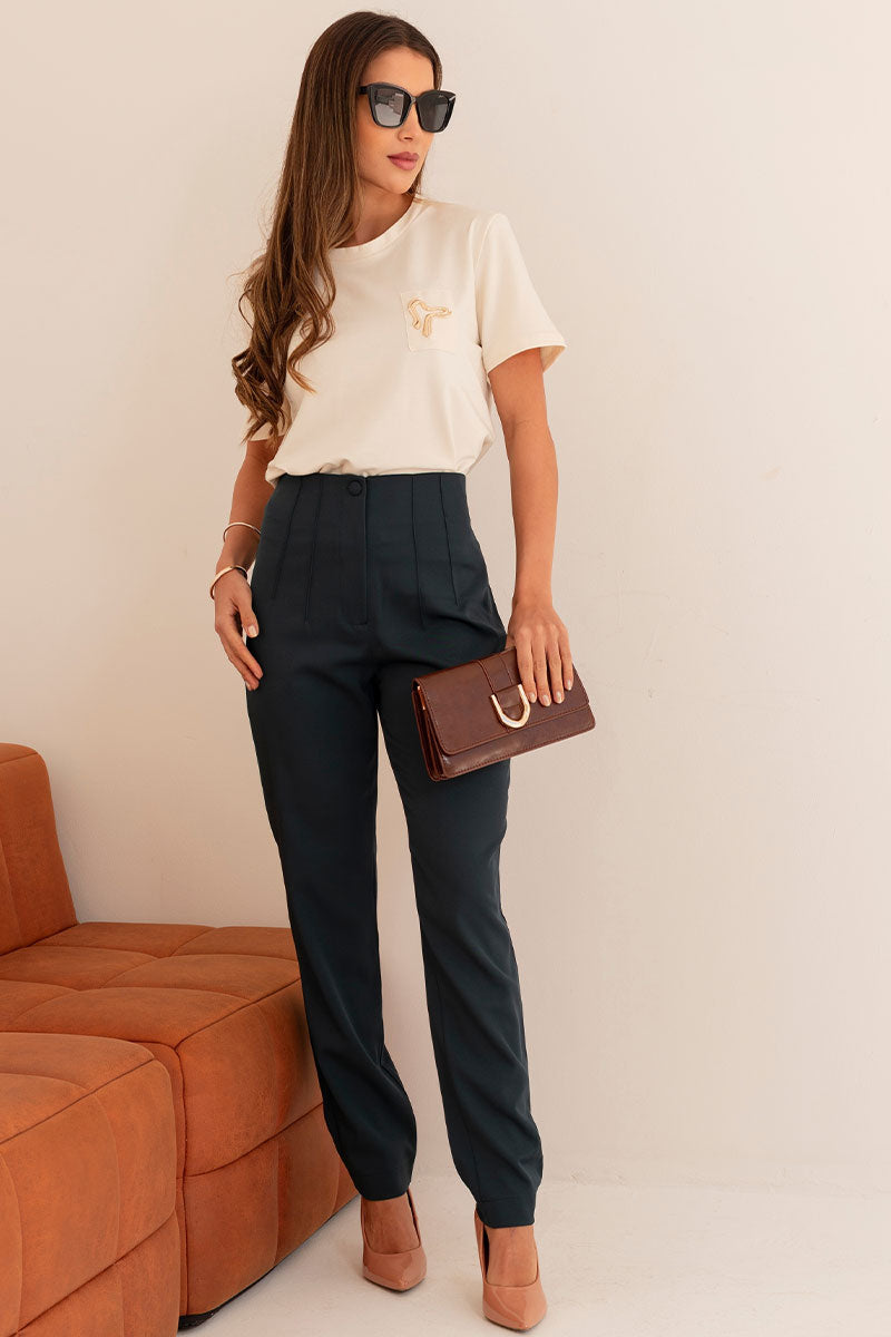 Blusa Tamires Manga Curta Com Detalhe Metal - Off White