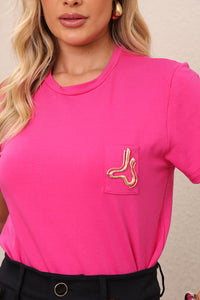Blusa Tamires Manga Curta Com Detalhe Metal - Pink