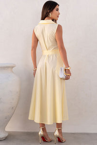 Vestido Rose Midi Aberto Com Botão e Faixa - Amarelo