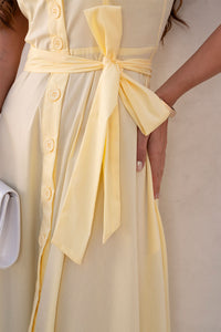 Vestido Rose Midi Aberto Com Botão e Faixa - Amarelo