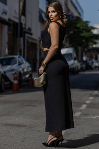 Conjunto Nubia Saia Com Cropped e Botões - Preto