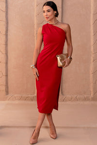 Vestido Jussara Midi Um Ombro Só Com Zíper Na Lateral - Vermelho