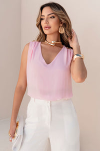 Blusa Dora Crepe Com Detalhe Botão no Ombro - Rosa