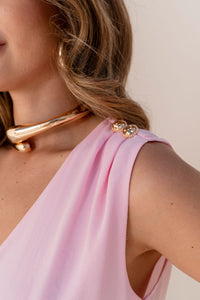 Blusa Dora Crepe Com Detalhe Botão no Ombro - Rosa