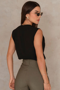 Blusa Cibele Crepe Com Detalhe Guipir - Preto