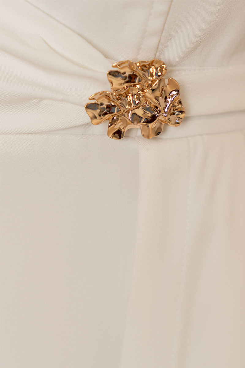 Vestido Fabricia Midi Com Alca e Detalhe Metal - Off White